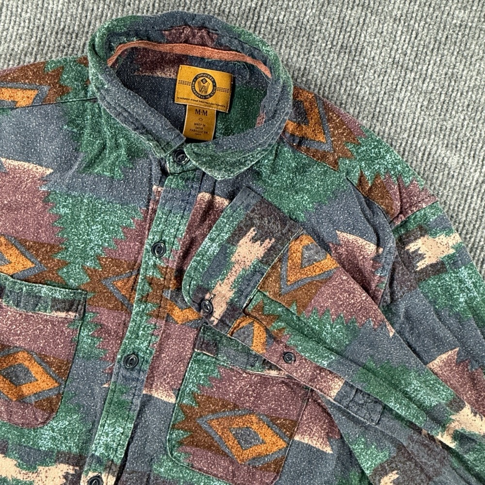 Stapleford Mens Medium Flannel Aztec Tribal Button Down Shirt Cotton Pockets